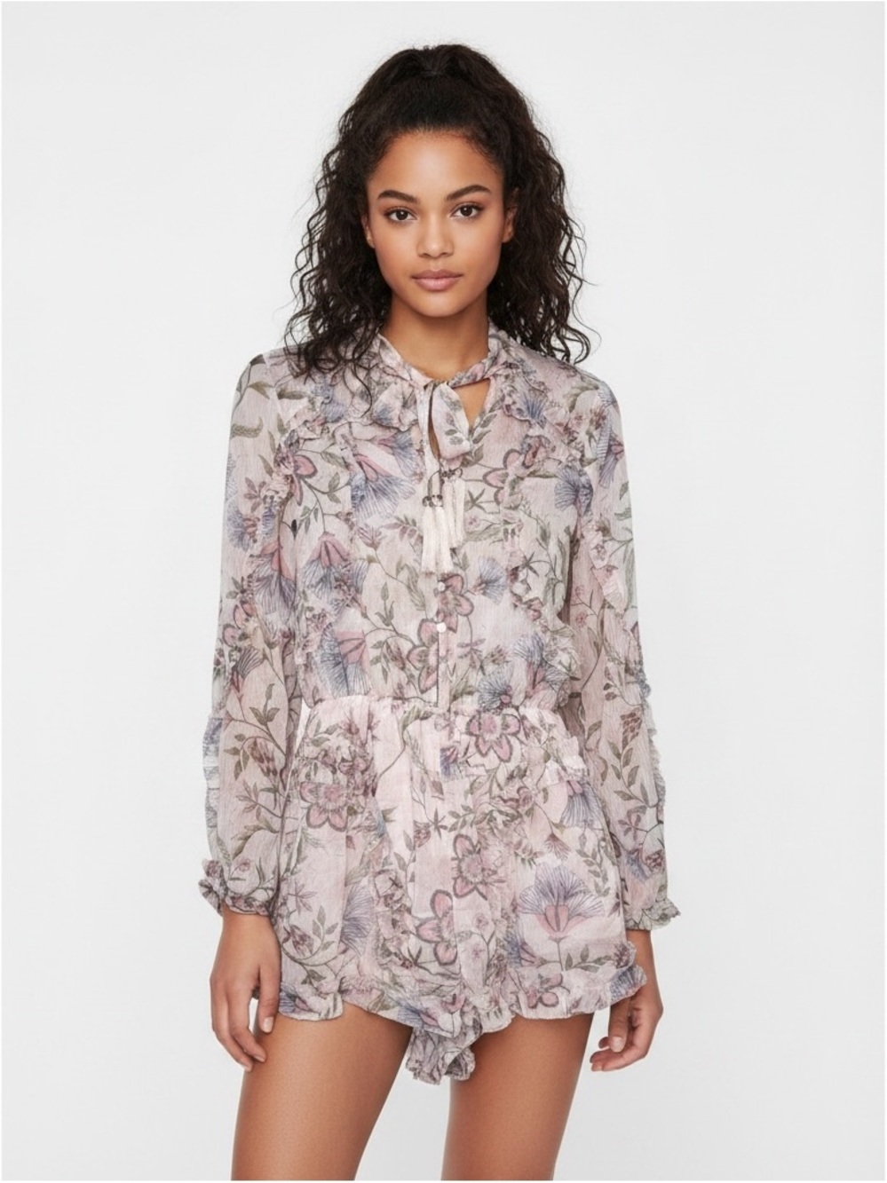 À La Plage by Cinq à Sept Floral Long Sleeve Romper XS Excellent Condition - Picture 2 of 9